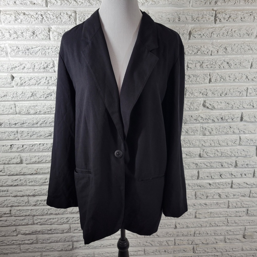 Sag Harbor Womens 18 Black Solid 1 Button Blazer Jacket Lined Suit Coat Pockets